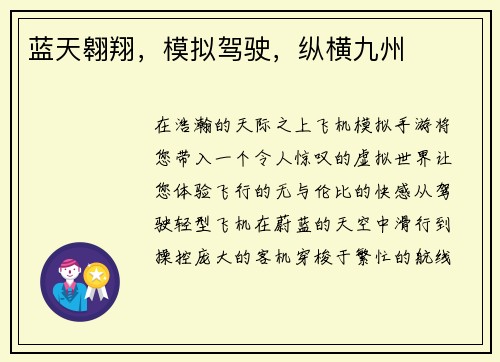 蓝天翱翔，模拟驾驶，纵横九州