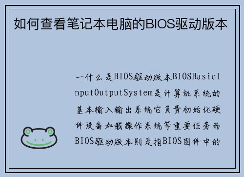 如何查看笔记本电脑的BIOS驱动版本