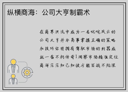 纵横商海：公司大亨制霸术